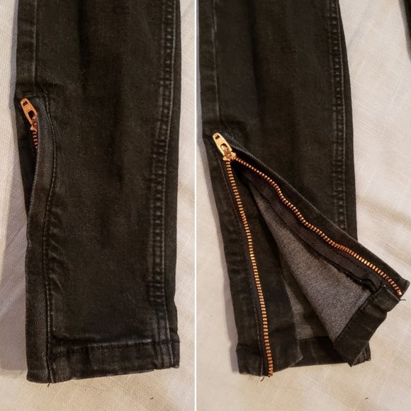 ZARA Skinny Jeans, Black Distressed Ankle Zip, 2 - Picture 9 of 14